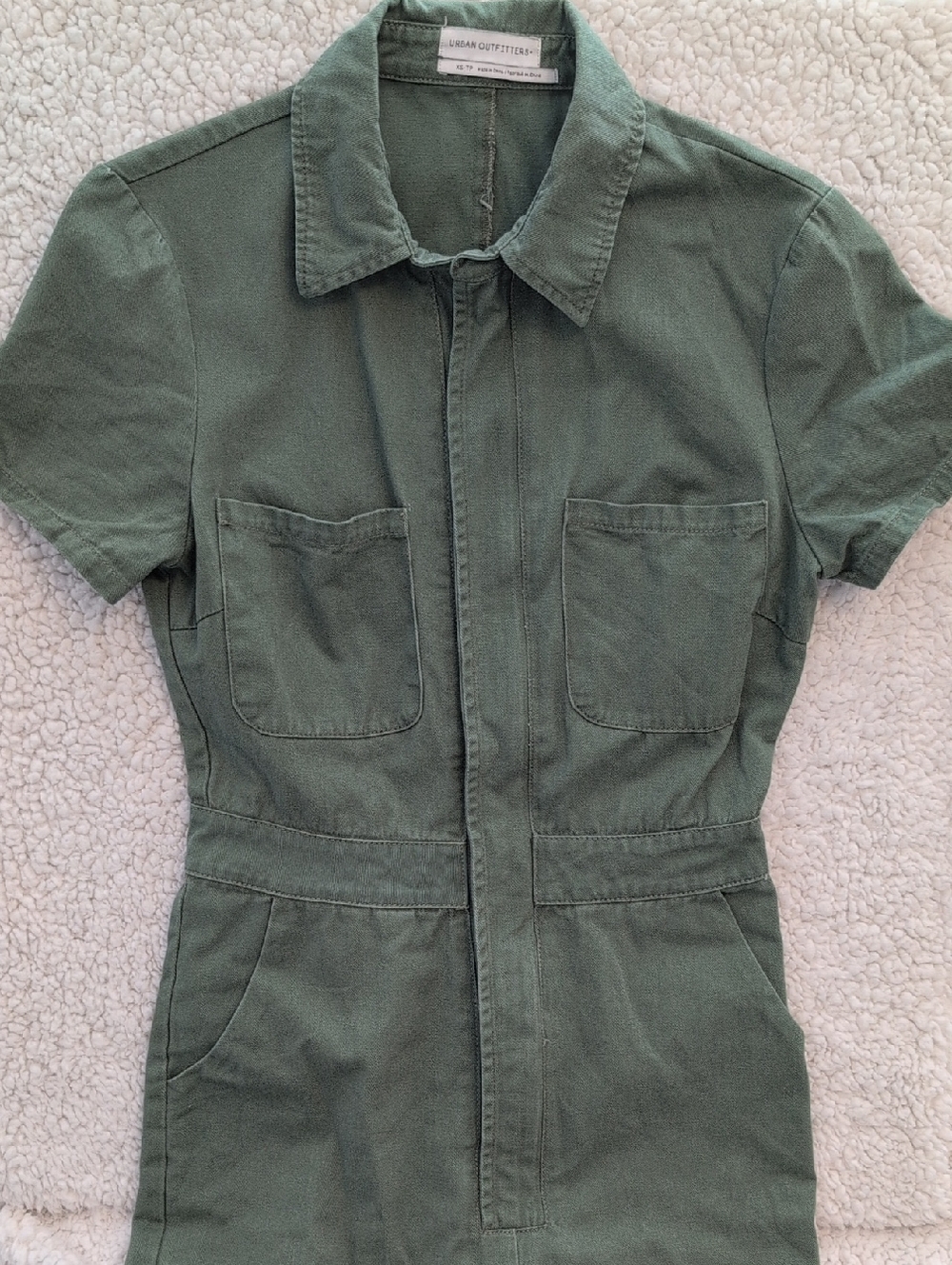 Urban Outfitters Olive Green Short-Sleeve Utility Jumpsuit